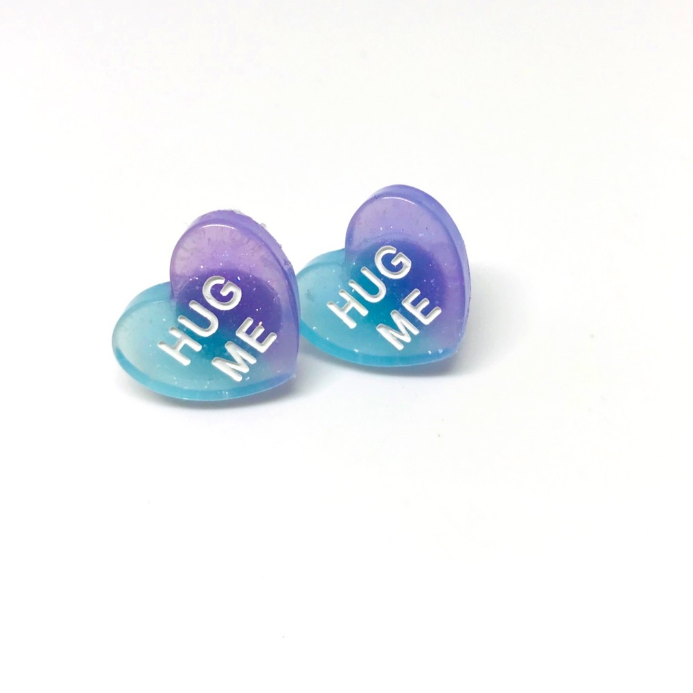 Hug Me Ombré Glitter Conversation Heart Earrings Cute Lover Candy Aesthetics